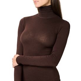 Damen-Rollkragenpullover Langarm aus Modalfasern mit Kaschmir braun