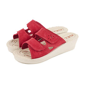 Damen-Gel-Slides Milena mit Keilabsatz rot
