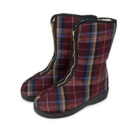 Damen-Filzstiefel aus Schafwolle mit Reißverschluss weinrot kariert