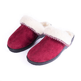 Damenpantoffeln mit Keilabsatz mit Schafwolle rot
