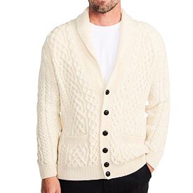 Herren-Wollpullover aus Merinowolle mit Knöpfen, naturfarben