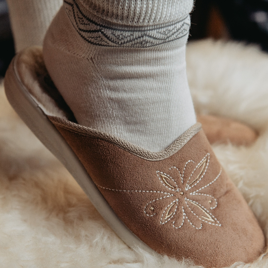Damenpantoffeln Komfort mit Schafwolle beige