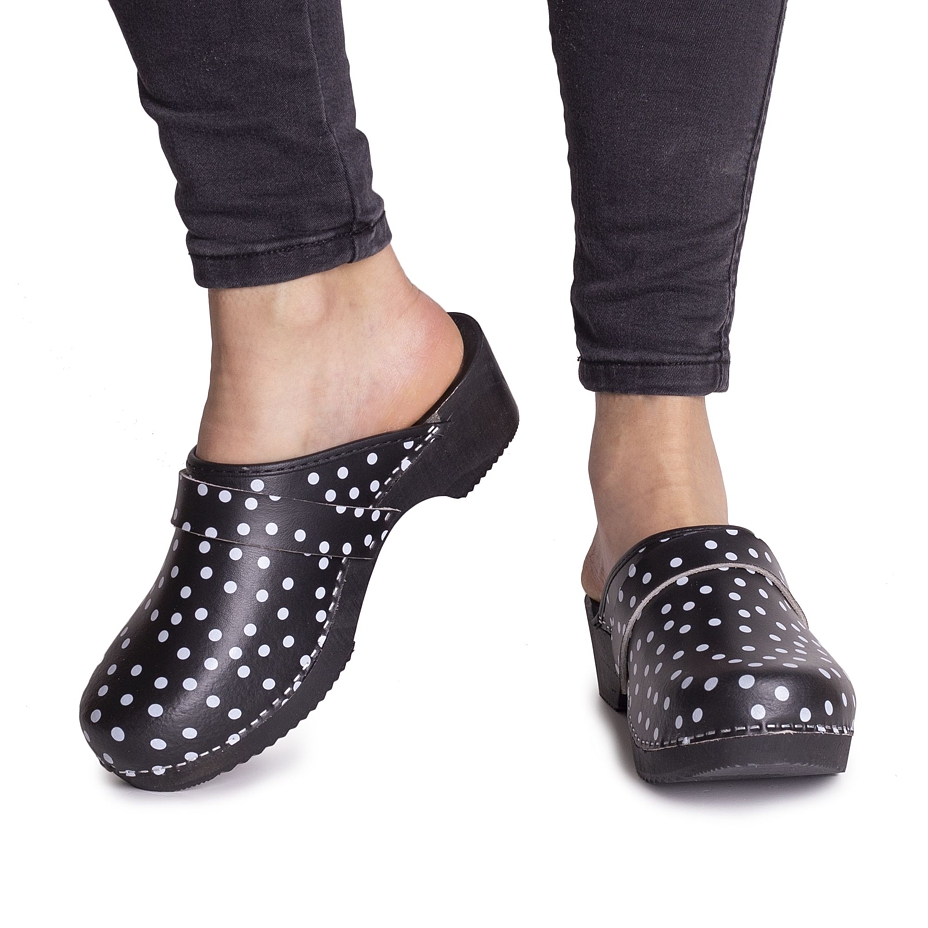 Anatomische Clogs für Damen Pünktchen schwarz
