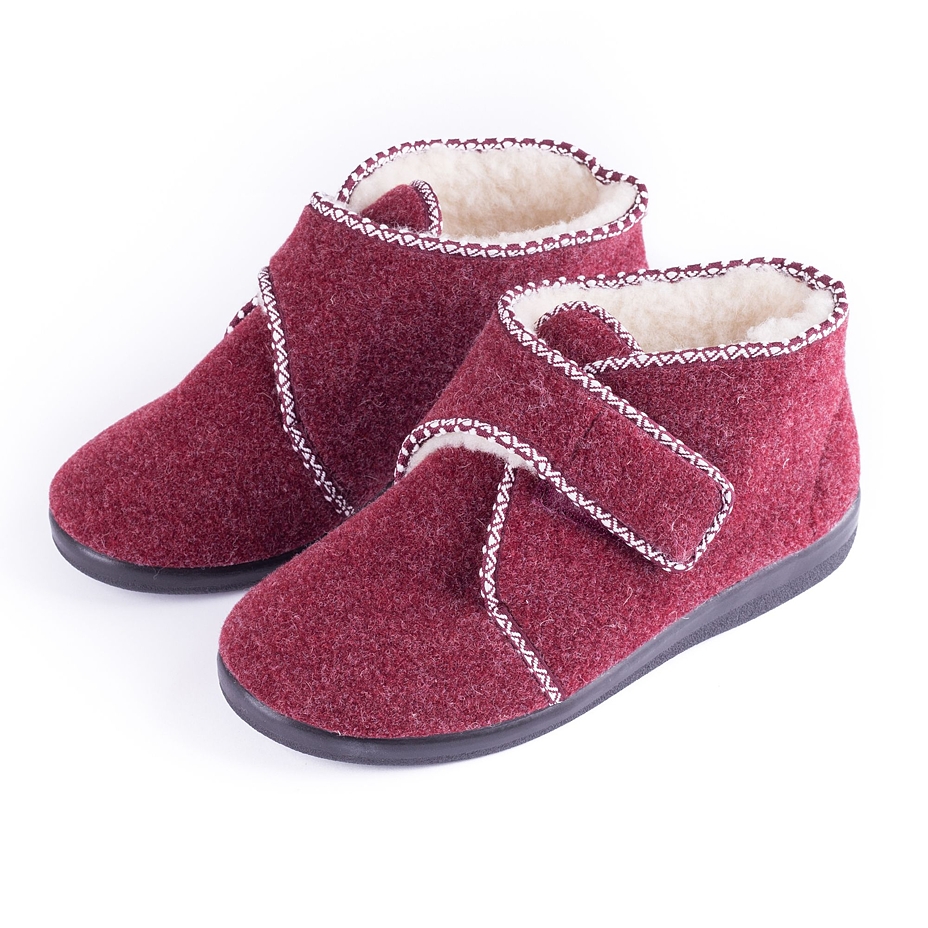 Hausschuhe mit Schafwolle mit Klettverschluss für Damen rot