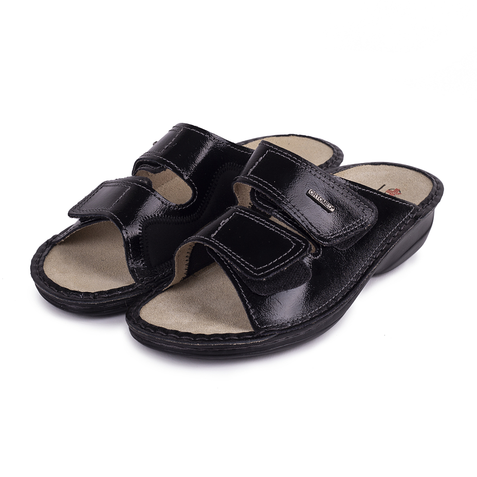 Anatomische Pantoletten aus Leder für Hallux für Damen Eva schwarz