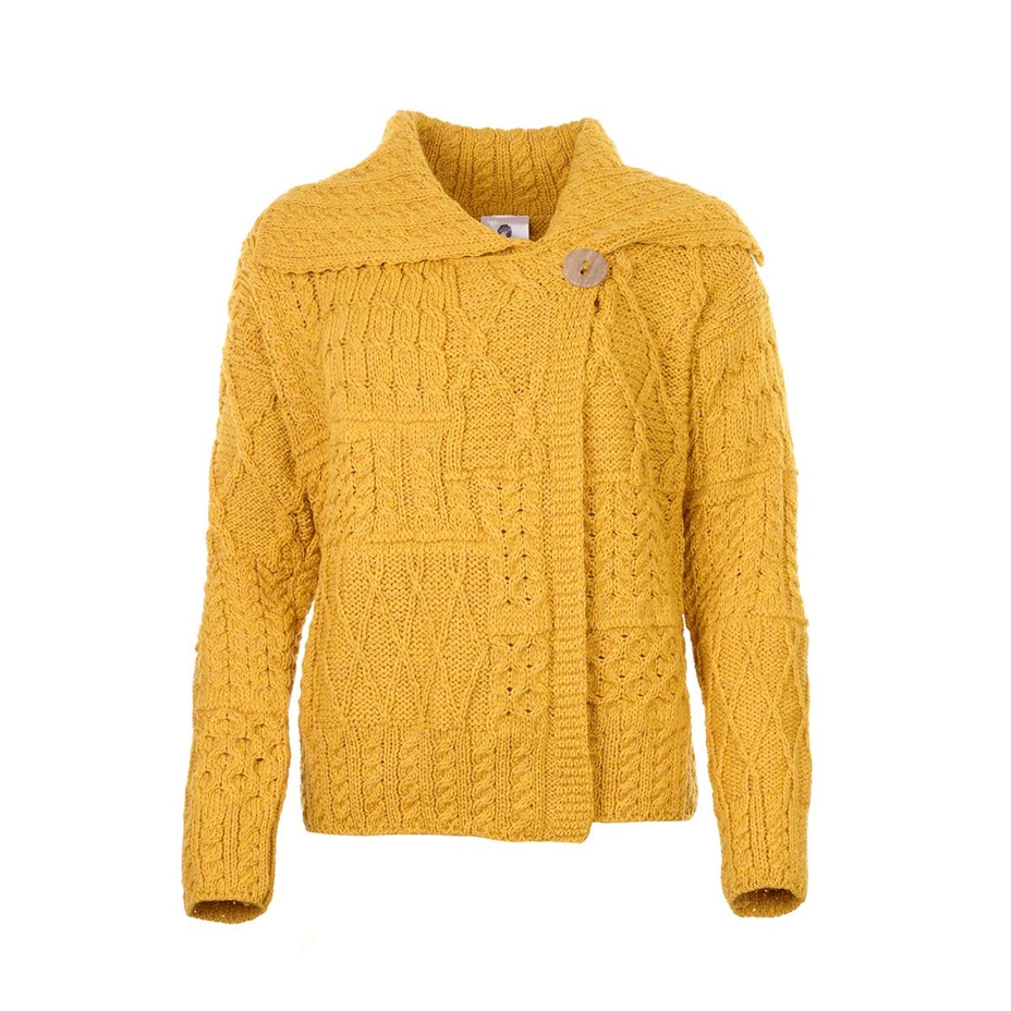 Damen Wollpullover Merino mit Knopf gelb