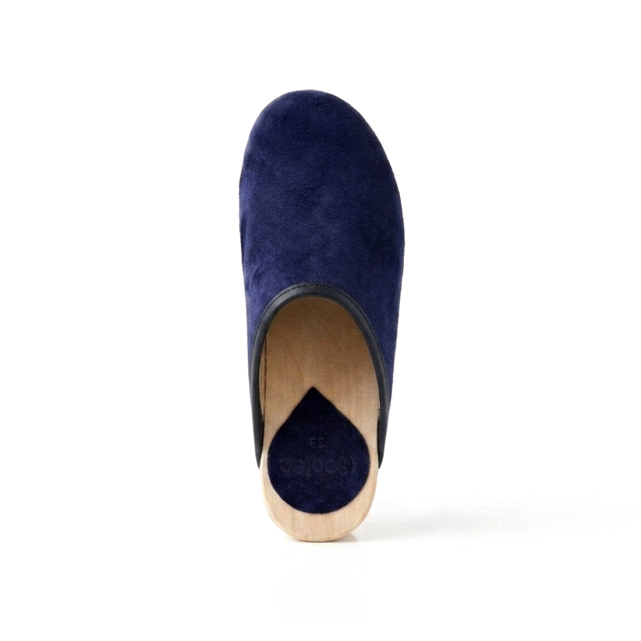 Anatomische Holzschuhe für Damen aus Leder mit Nieten, Blau