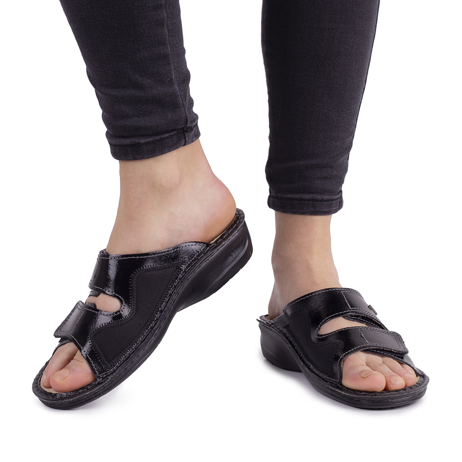 Anatomische Pantoletten aus Leder für Hallux für Damen Eva schwarz