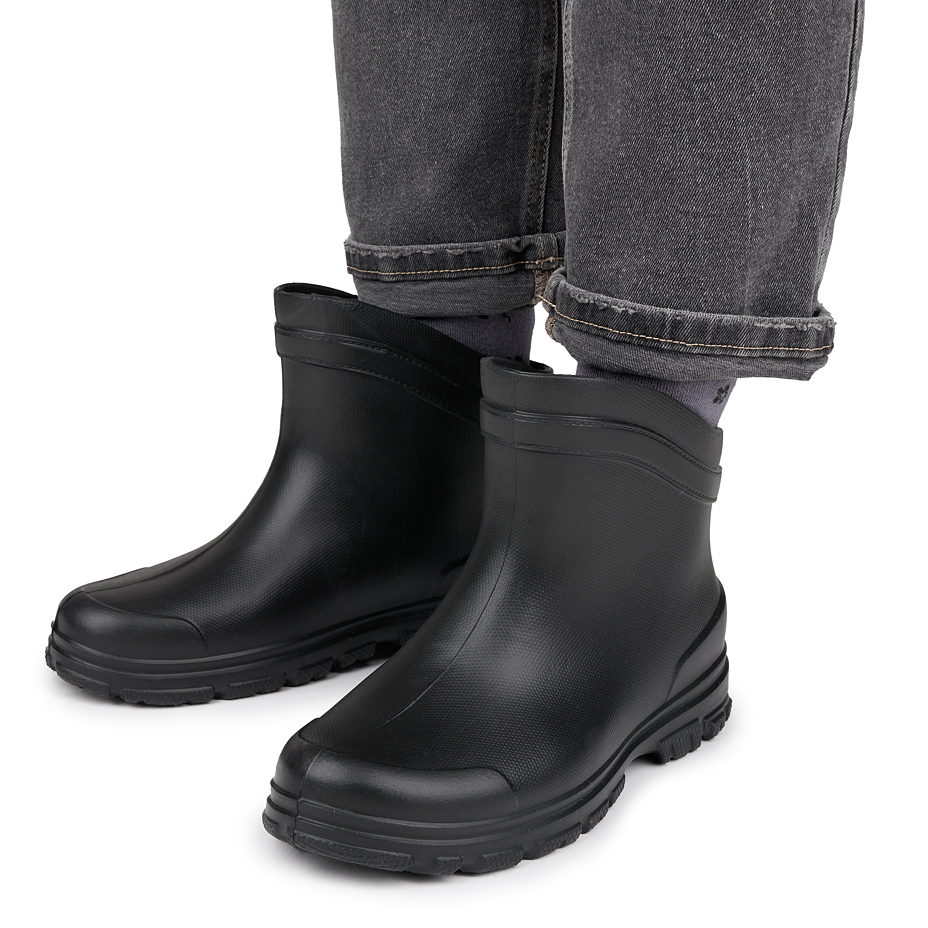 Knöchelhohe Gummistiefel für Damen mit Woll-Innensohle schwarz