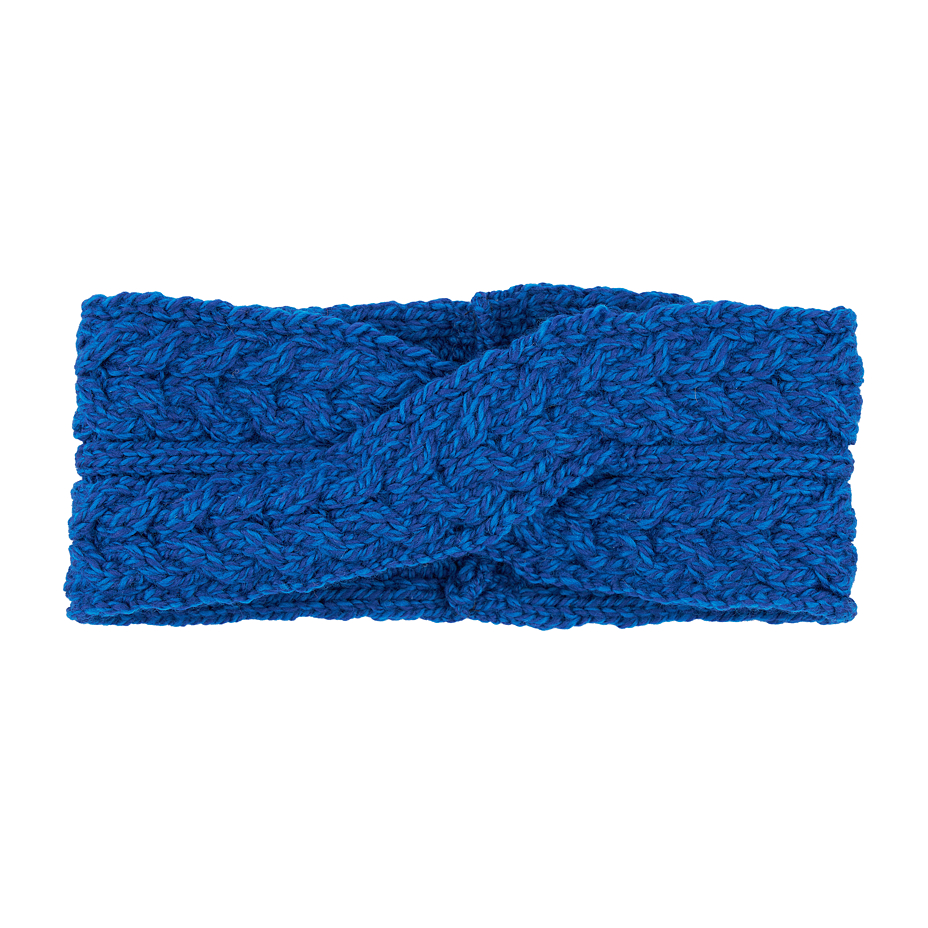 Überkreuztes Stirnband aus Wolle Supersoft Merino blau